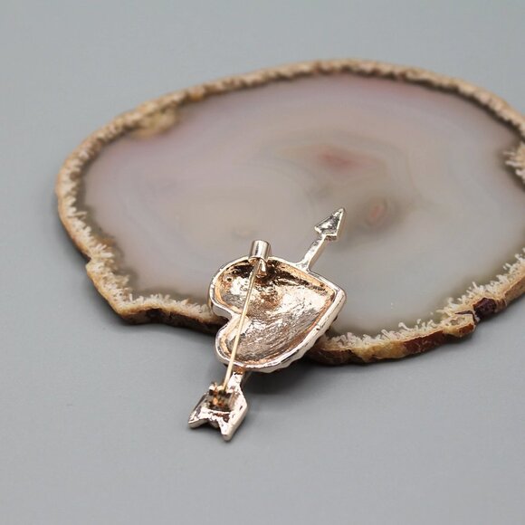 Heart arrow jewelry brooch pin love red yellow gold tone elegant brand new - Picture 8 of 12